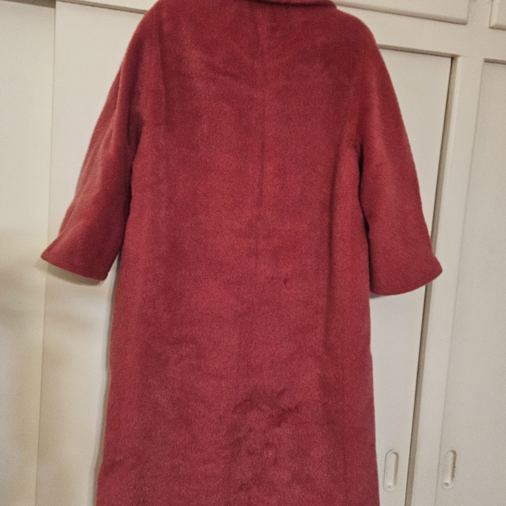 Vintage 50s Large Women's Hot Pink Wool Coat With 3/4 Sleeves And Large Buttons - Picture 2 of 10